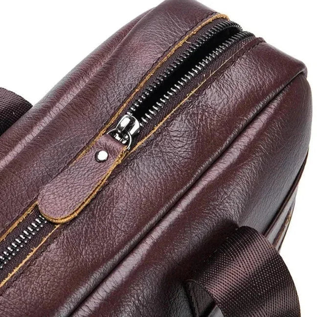 Men’s Leather Laptop Briefcase – 14 Inch Slim Business Bag with Flap Pocket