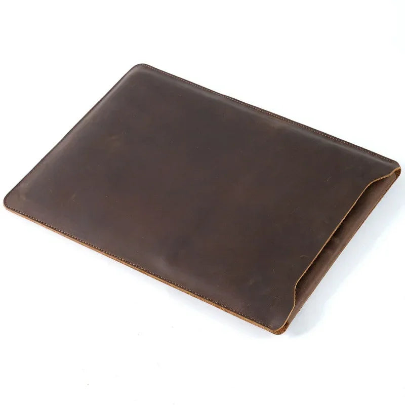Men’s Leather Laptop Sleeve - 12-14 Inch Envelope Case - Coffee / 12-inch