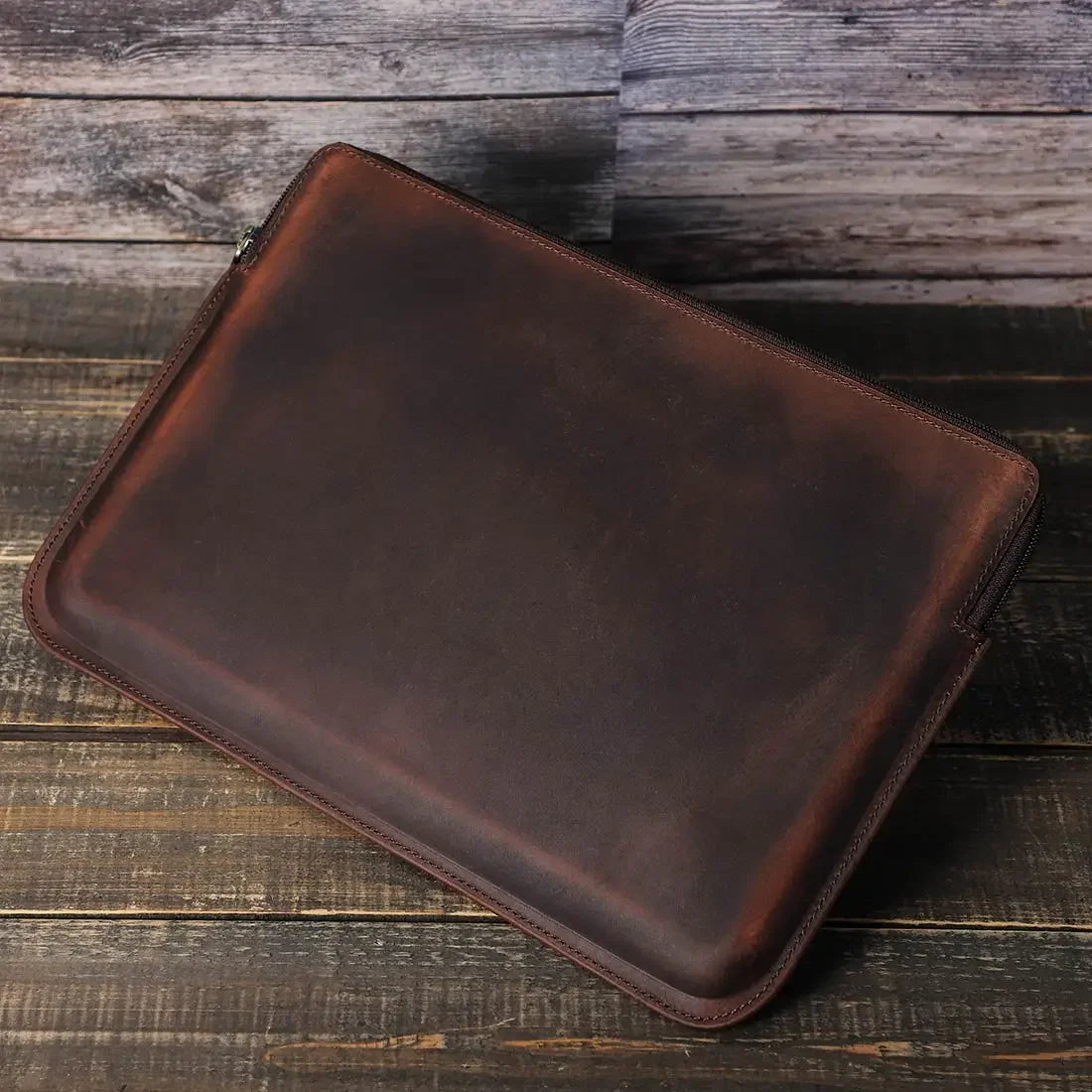 Men’s Leather Laptop Sleeve - Zip Case with Wrist Strap