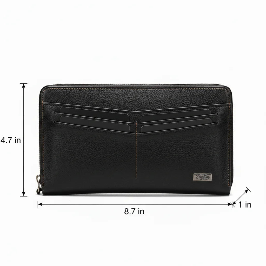 Men’s Leather Long Wallet - Zip Around Card Organizer
