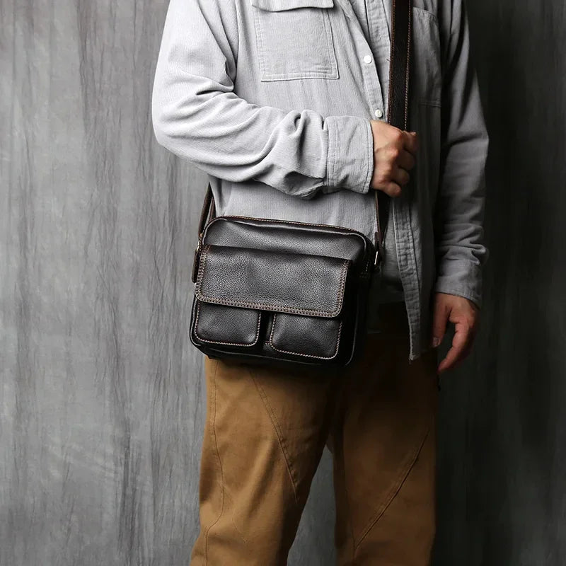 Men’s Leather Messenger Bag - Crazy Horse Multi-Pocket Carry