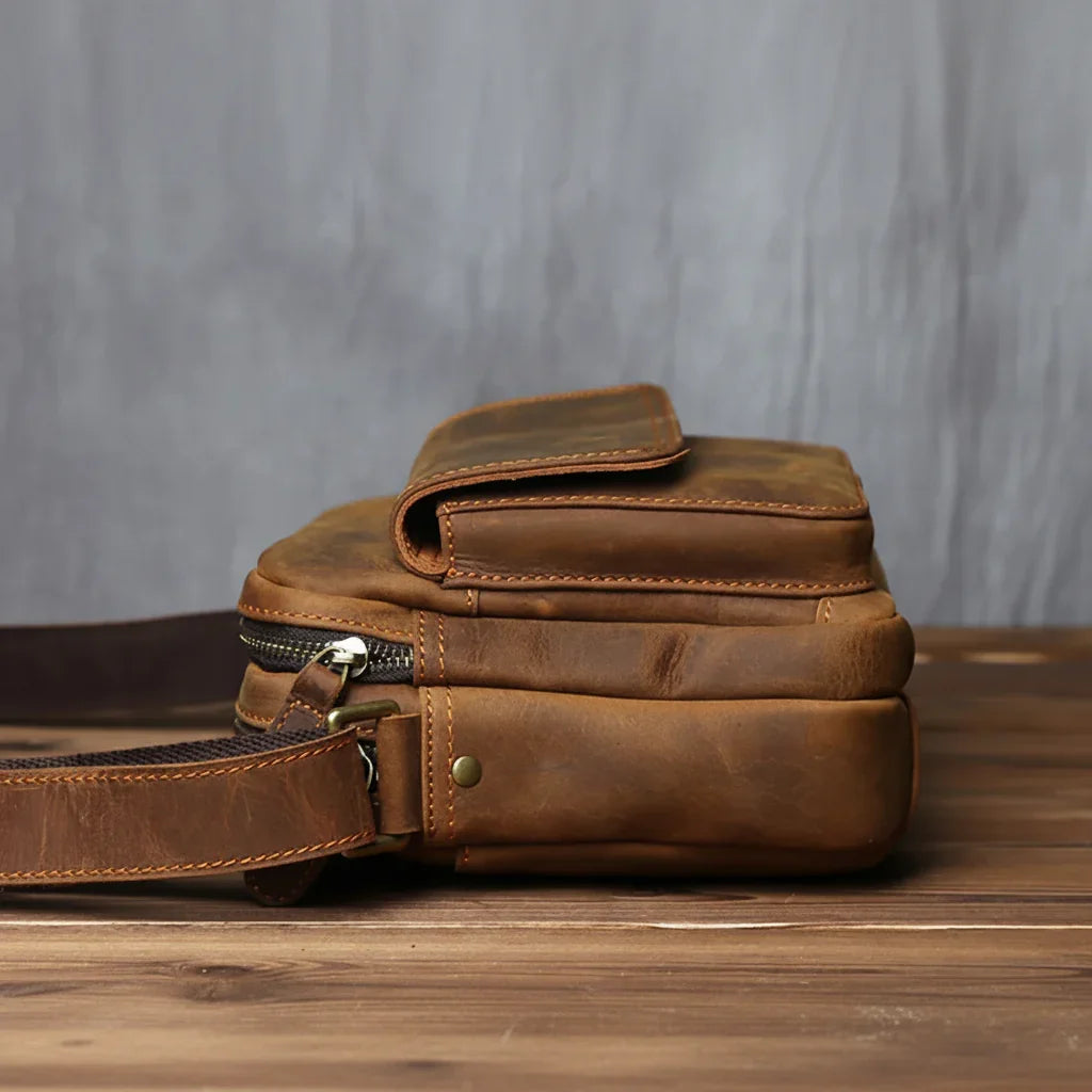Men’s Leather Messenger Bag - Crazy Horse Multi-Pocket Carry