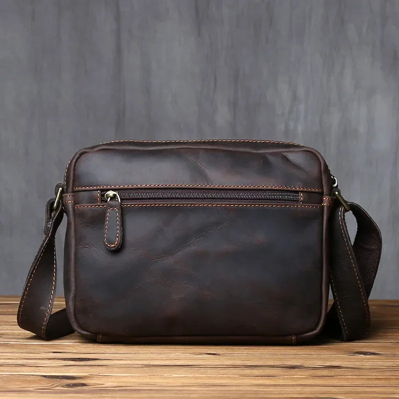 Men’s Leather Messenger Bag - Crazy Horse Multi-Pocket Carry