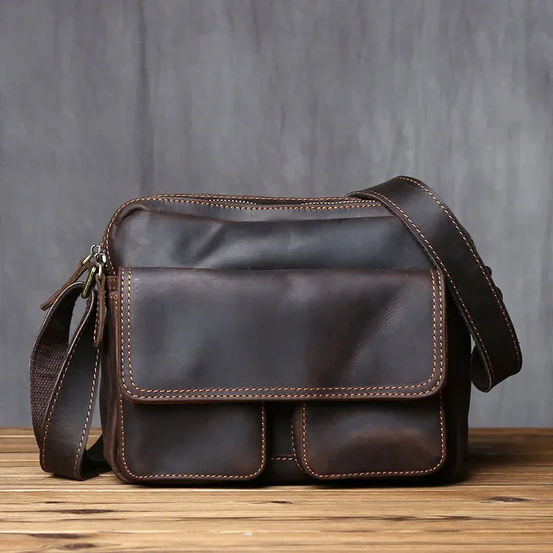 Men’s Leather Messenger Bag - Crazy Horse Multi-Pocket Carry