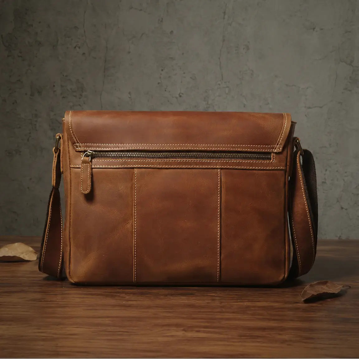 Men’s Leather Messenger Bag - Flap Front Pockets