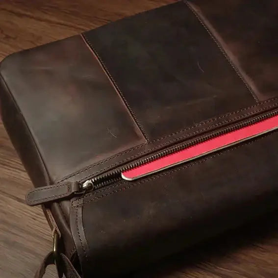 Men’s Leather Messenger Bag - Flap Front Pockets