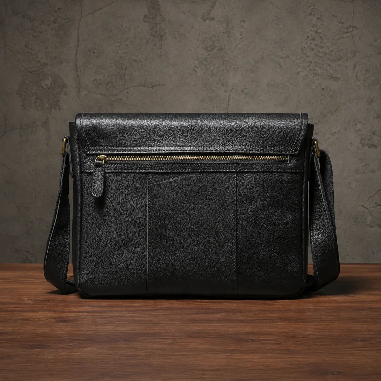 Men’s Leather Messenger Bag - Flap Front Pockets