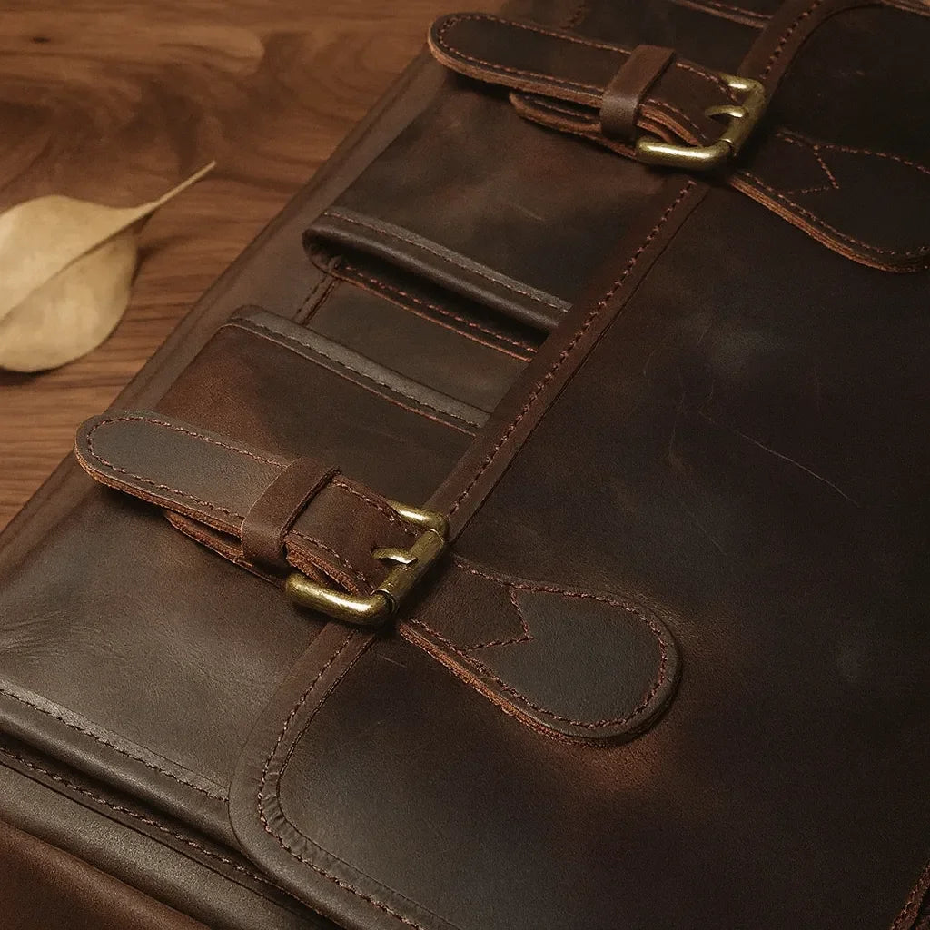 Men’s Leather Messenger Bag - Flap Front Pockets