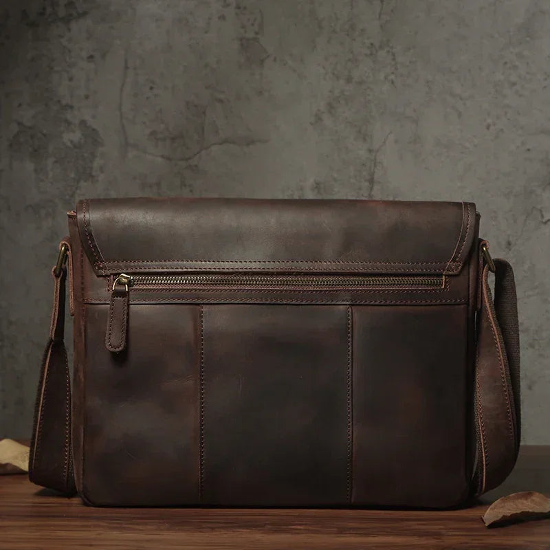 Men’s Leather Messenger Bag - Flap Front Pockets