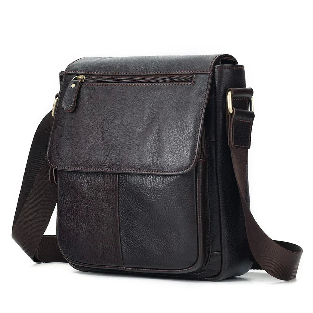 Men’s Leather Crossbody Bag - Vertical Flap Shoulder Bag