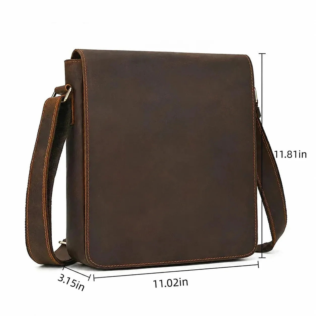 Men’s Leather Crossbody Bag - Vintage Buckle Flap Satchel