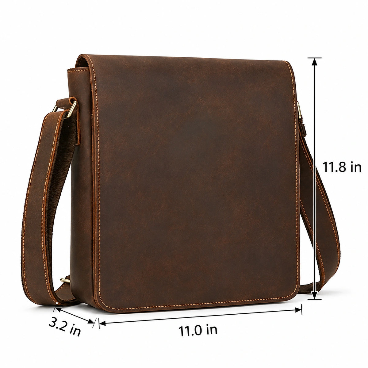 Men’s Leather Crossbody Bag - Vintage Buckle Flap Satchel