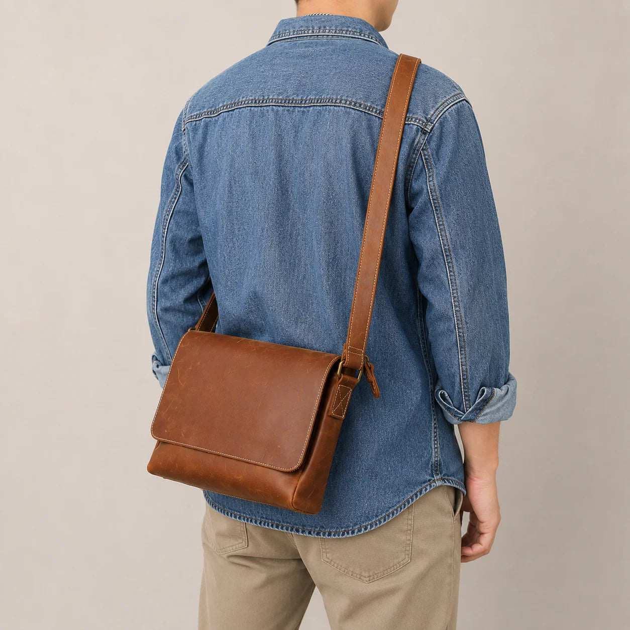 Men’s Leather Messenger Bag - Vintage Flap Work Bag