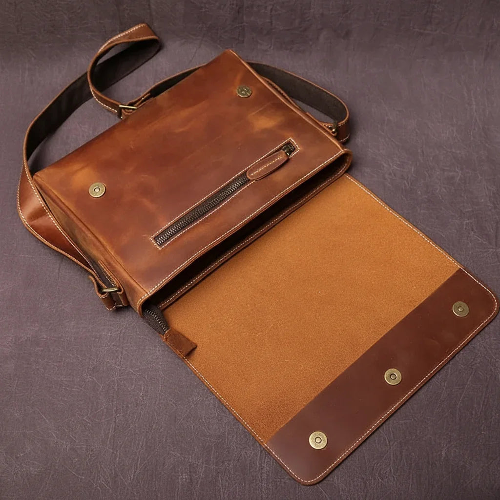 Men’s Leather Messenger Bag - Vintage Flap Work Bag
