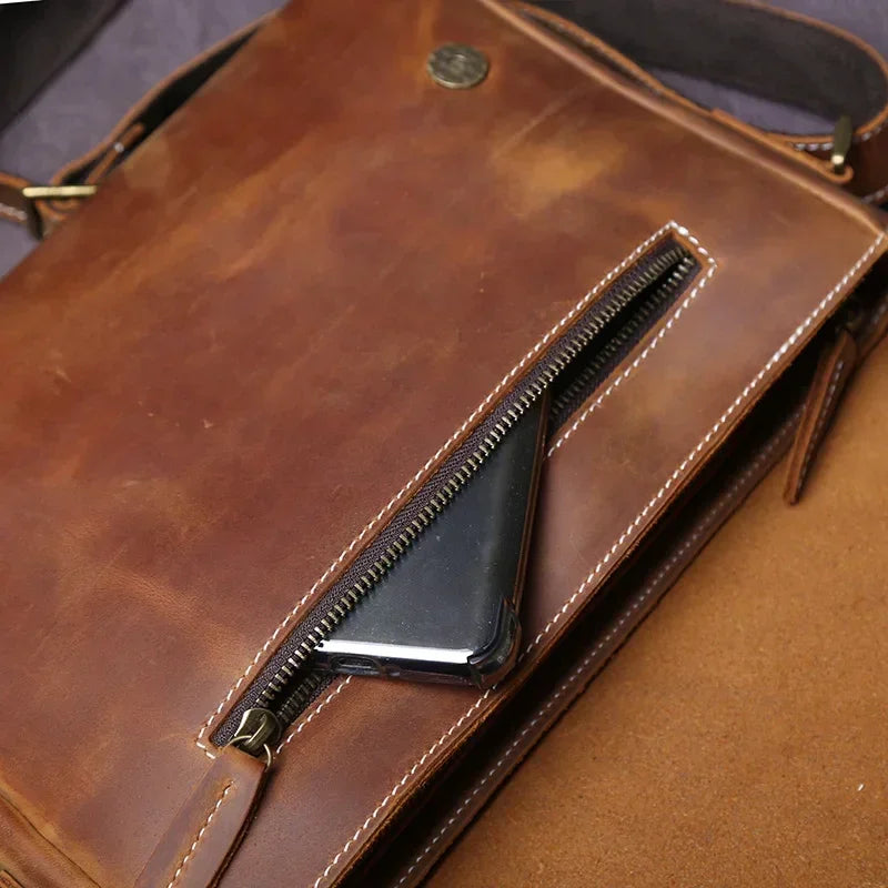 Men’s Leather Messenger Bag - Vintage Flap Work Bag