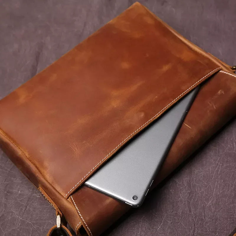 Men’s Leather Messenger Bag - Vintage Flap Work Bag