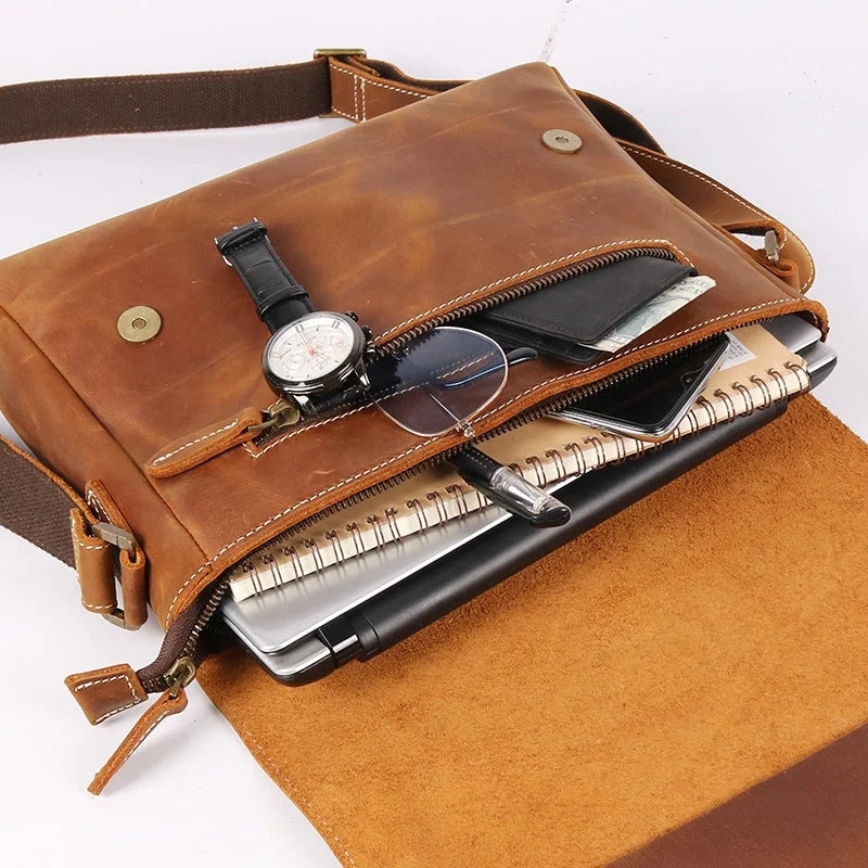 Men’s Leather Messenger Bag - Vintage Flap Work Bag