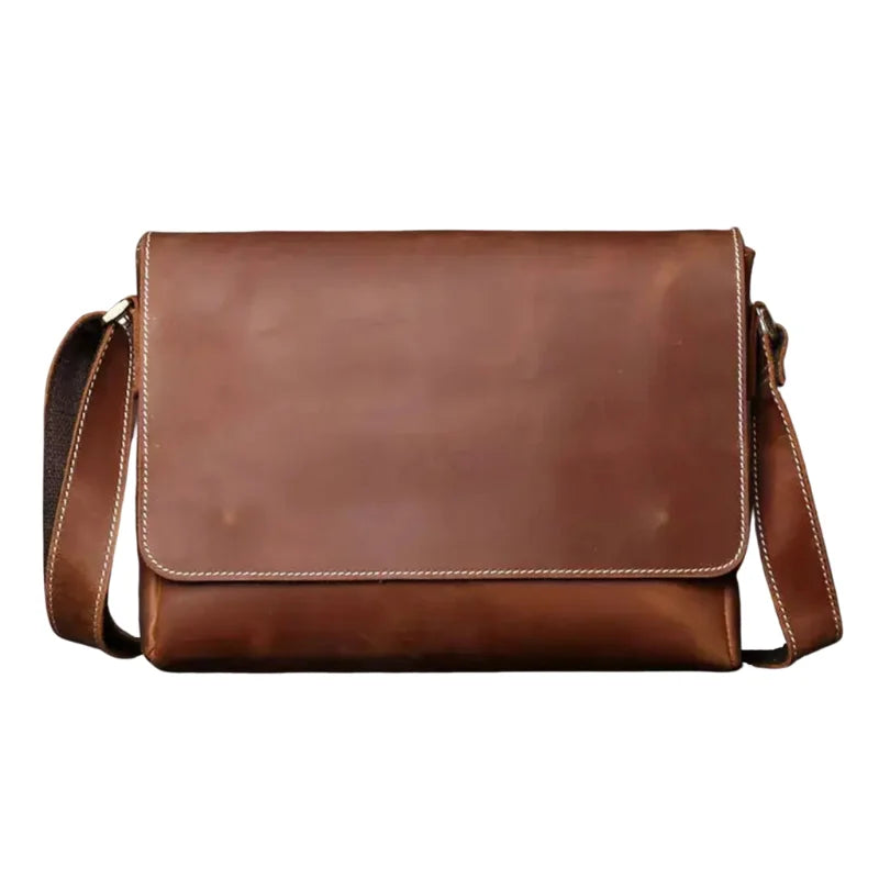Men’s Leather Messenger Bag - Vintage Flap Work Bag - Brown