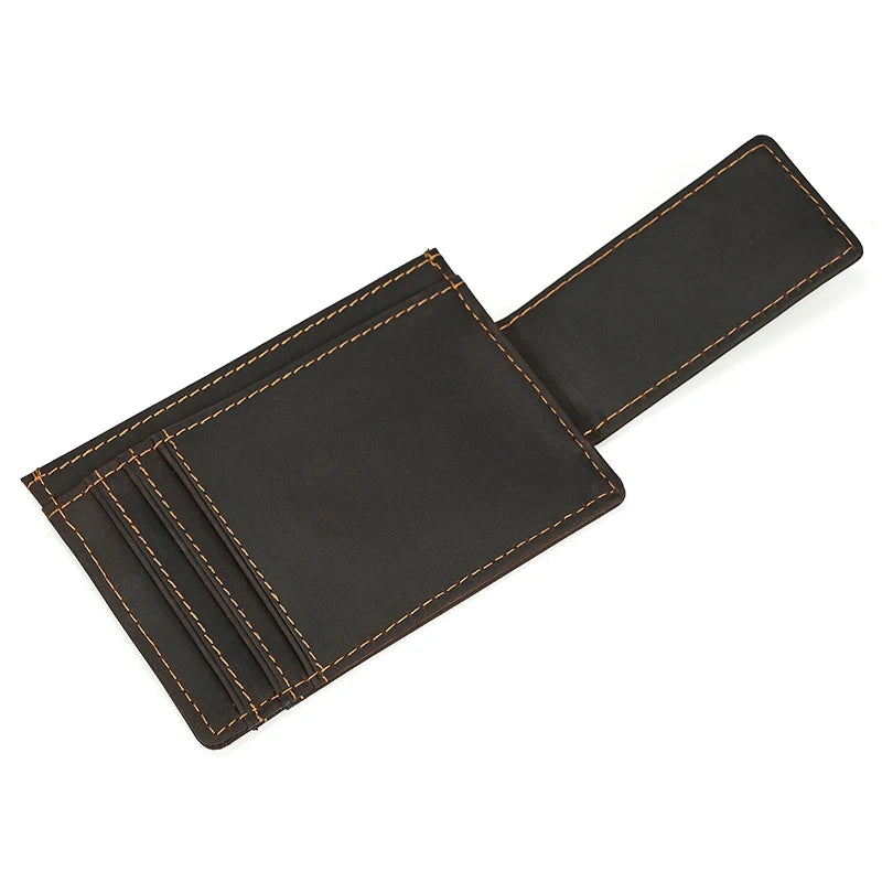 Black leather wallet with visible stitching on a white background