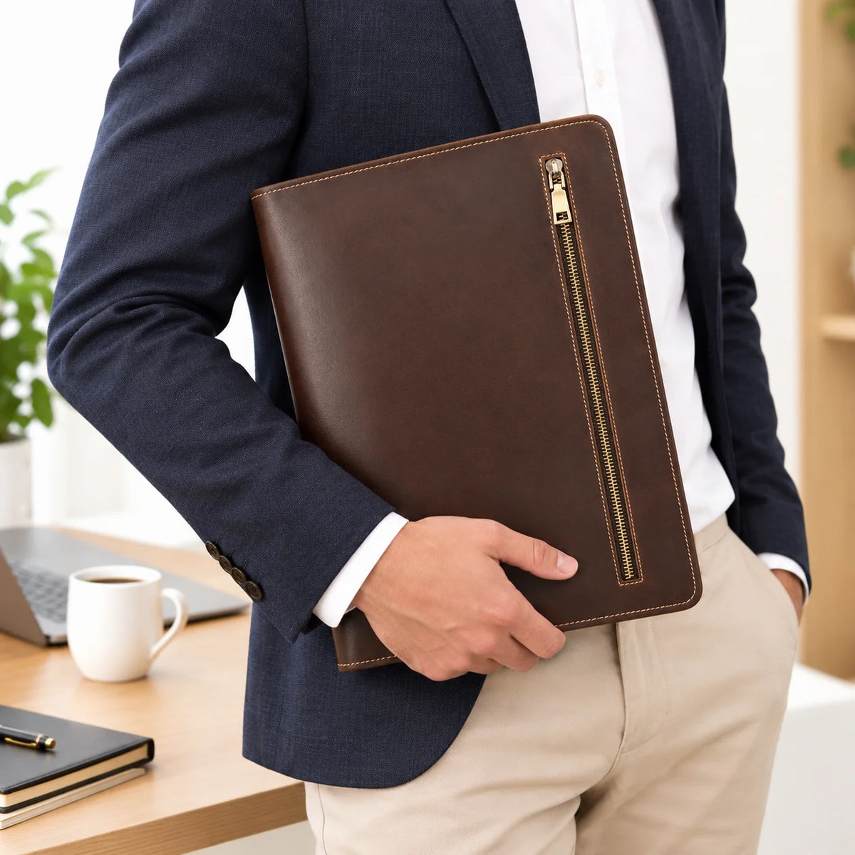Men’s Leather Padfolio - Zip Around 3-Ring Binder
