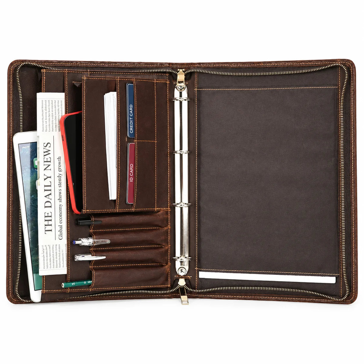 Men’s Leather Padfolio - Zip Around 3-Ring Binder