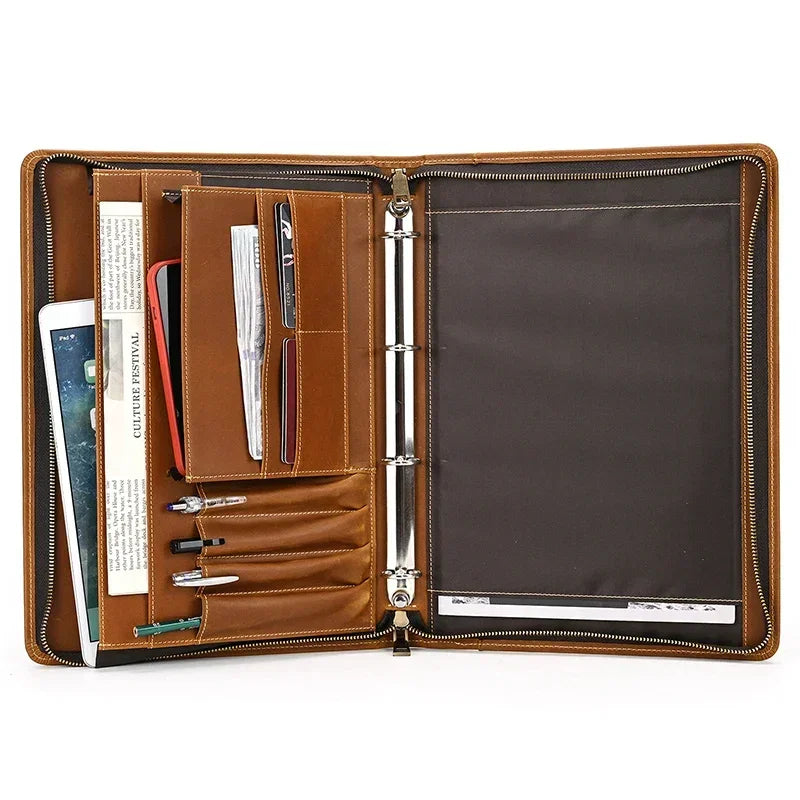 Men’s Leather Padfolio - Zip Around 3-Ring Binder