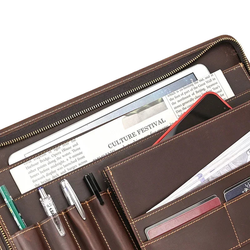 Men’s Leather Padfolio - Zip Around 3-Ring Binder
