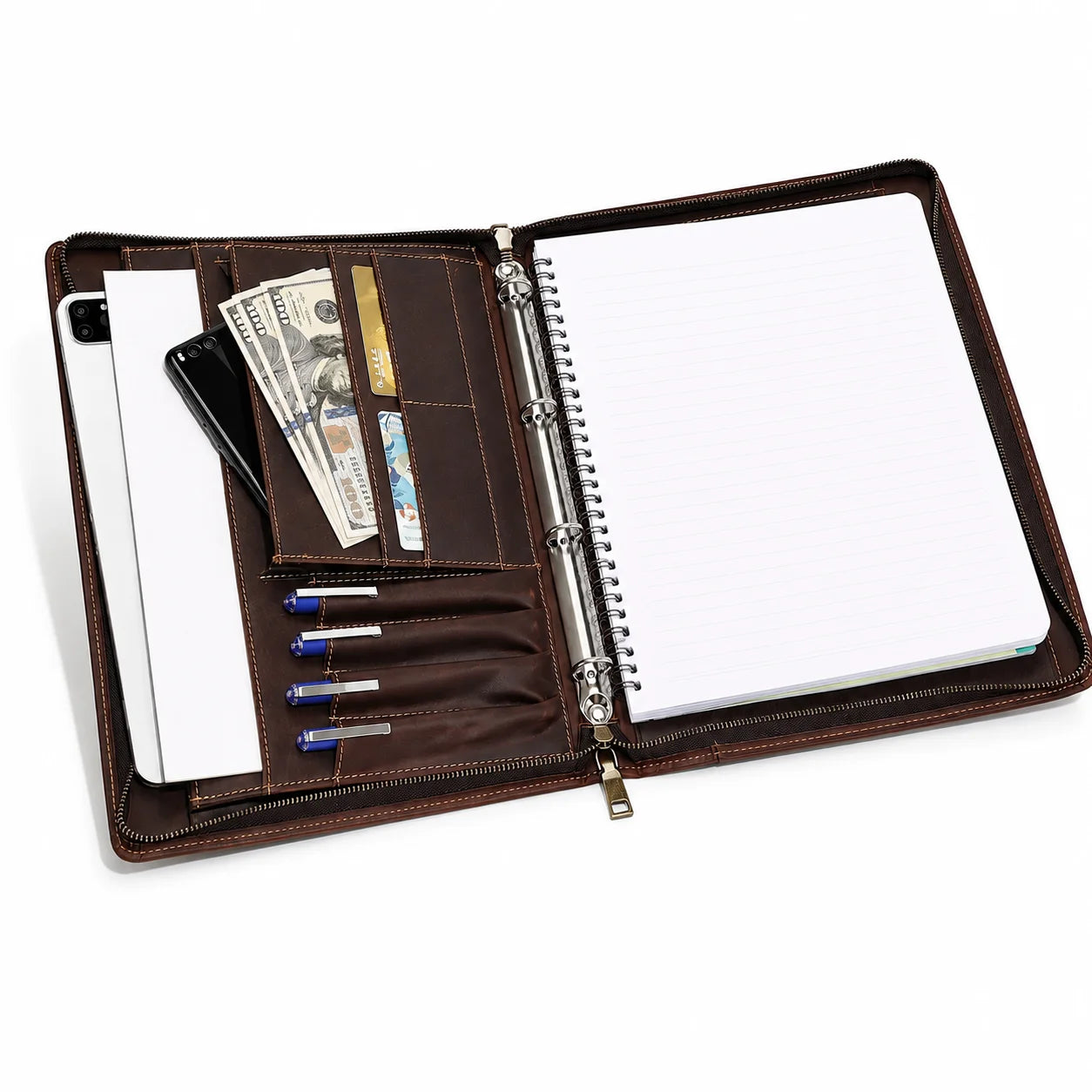 Men’s Leather Padfolio - Zippered Business Organizer