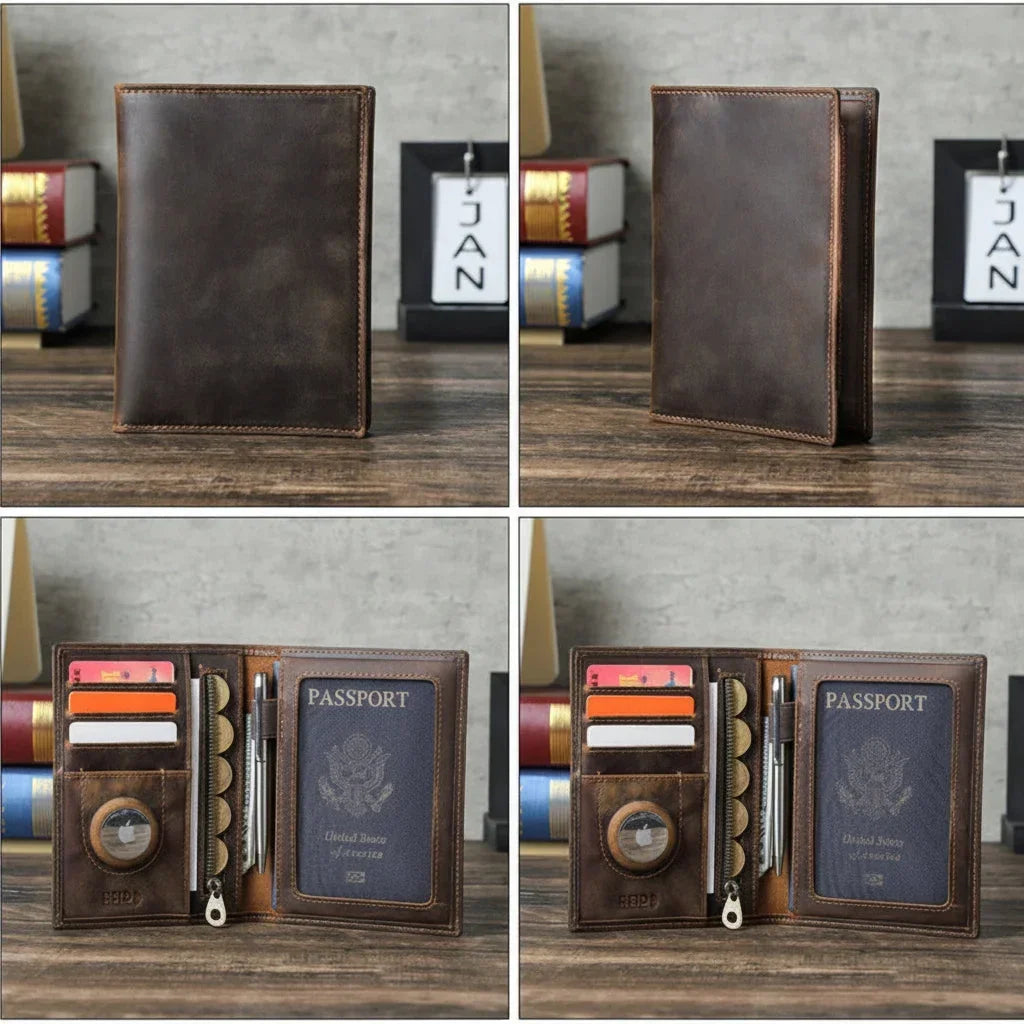 Men’s Leather Passport Holder - RFID Blocking Card & Coin Wallet