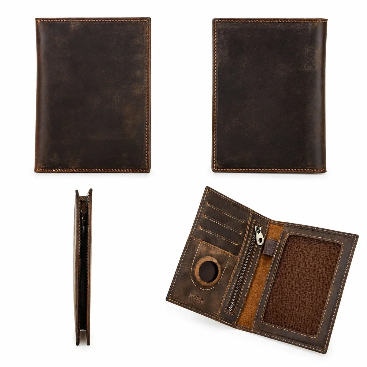 Men’s Leather Passport Holder - RFID Blocking Card & Coin Wallet
