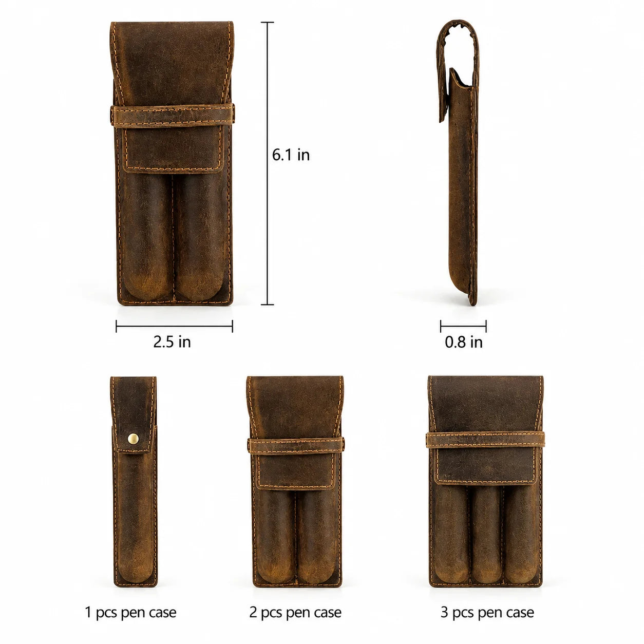 Men’s Leather Pen Case - 3-Slot Flap Closure Holder
