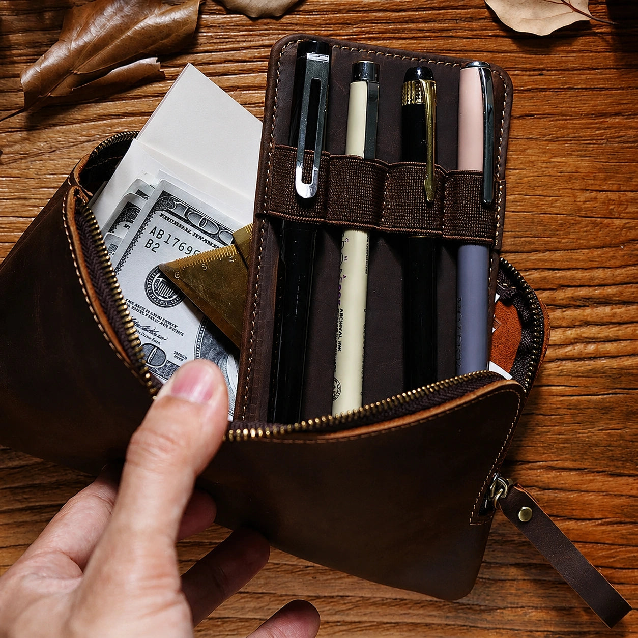 Men’s Leather Pen Case - Card & Cash Organizer