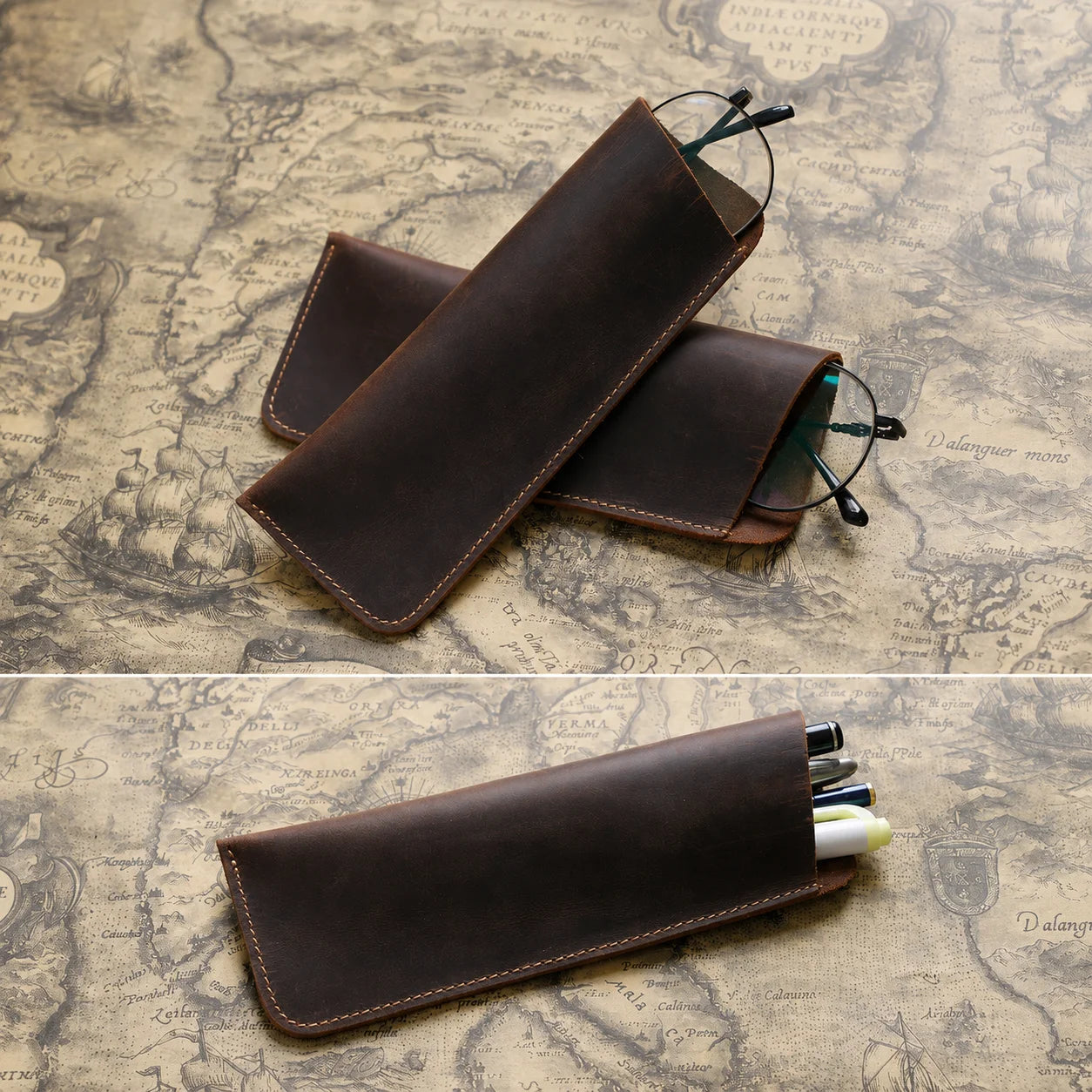 Men’s Leather Glasses Case – Crazy Horse Roll-Up Pouch