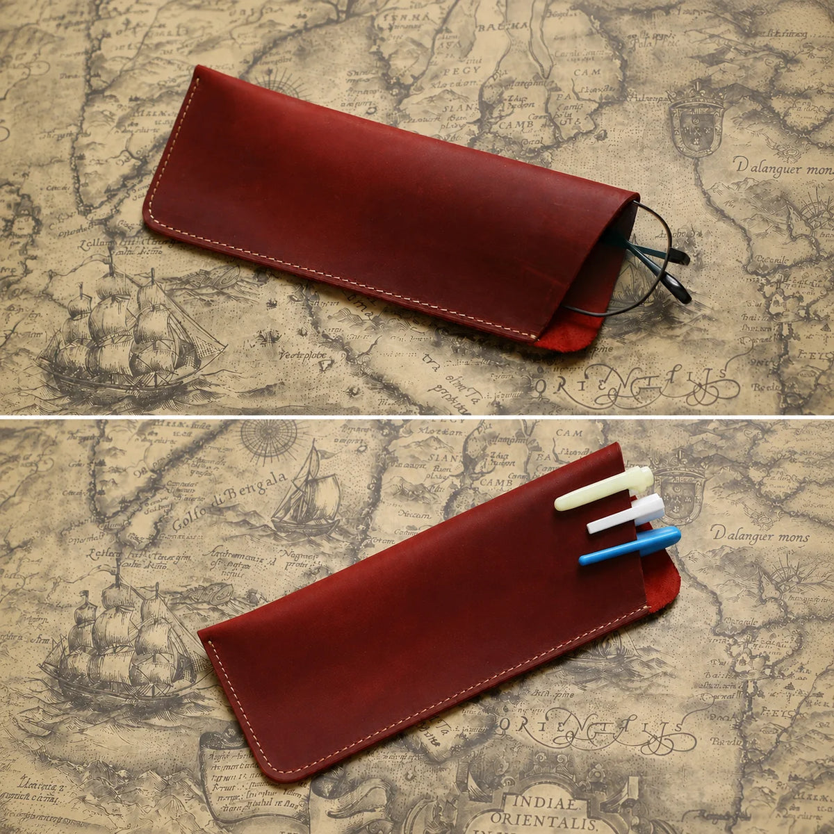 Men’s Leather Glasses Case – Crazy Horse Roll-Up Pouch