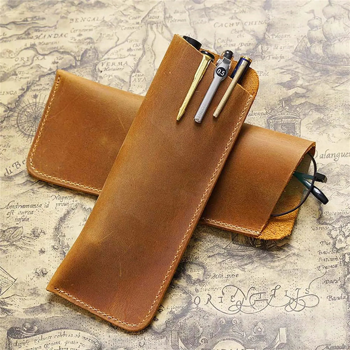 Men’s Leather Glasses Case – Crazy Horse Roll-Up Pouch