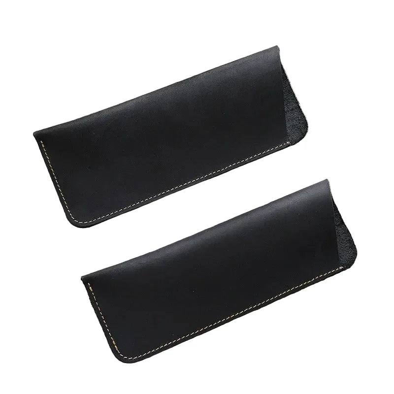 Men’s Leather Glasses Case – Crazy Horse Roll-Up Pouch - Black / Medium