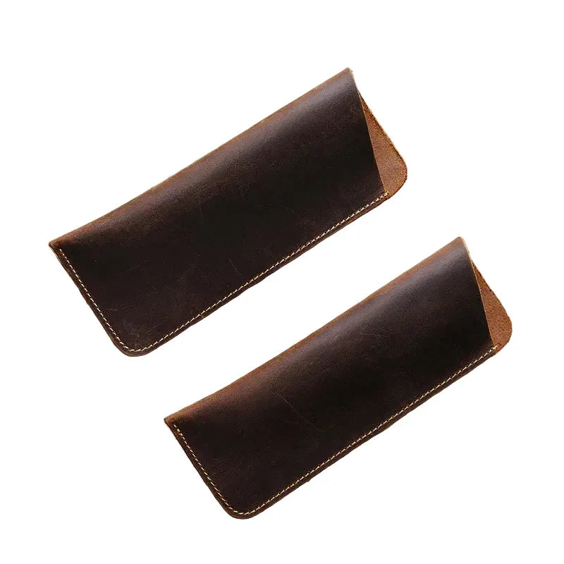 Men’s Leather Glasses Case – Crazy Horse Roll-Up Pouch - Coffee / Medium