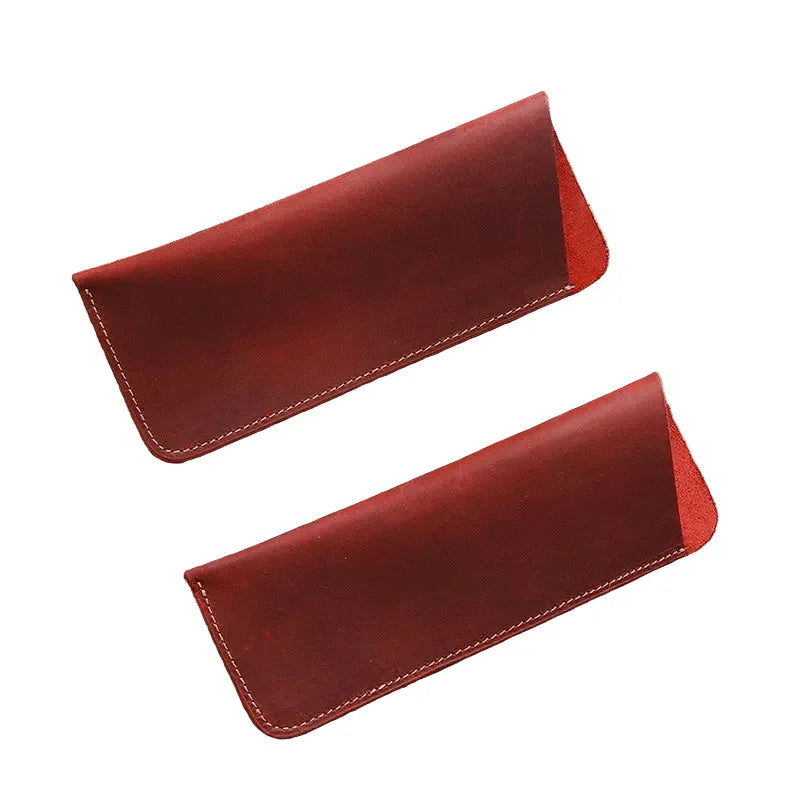 Men’s Leather Glasses Case – Crazy Horse Roll-Up Pouch - Red / Medium