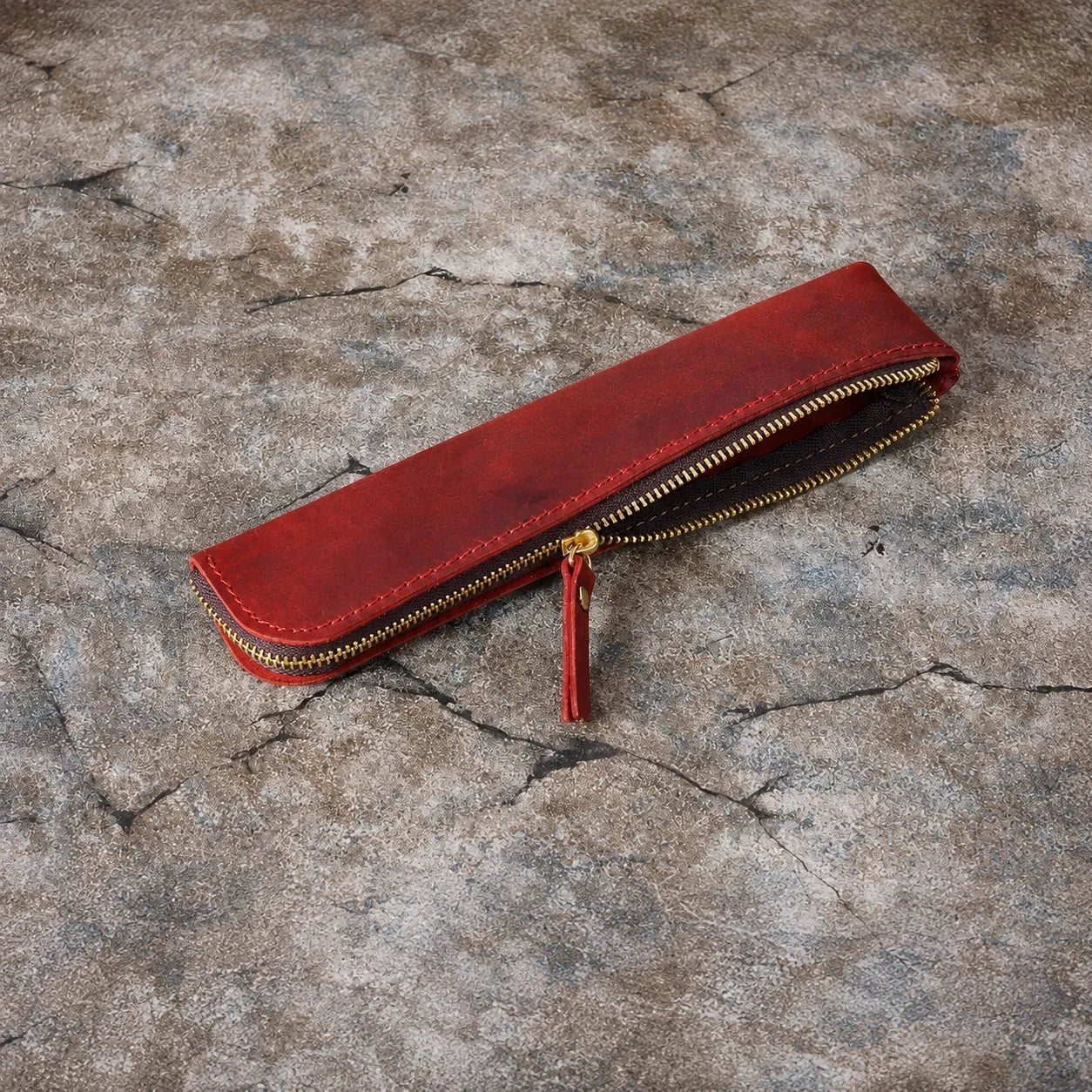 Men’s Leather Pen Case - Vintage Zip Pouch