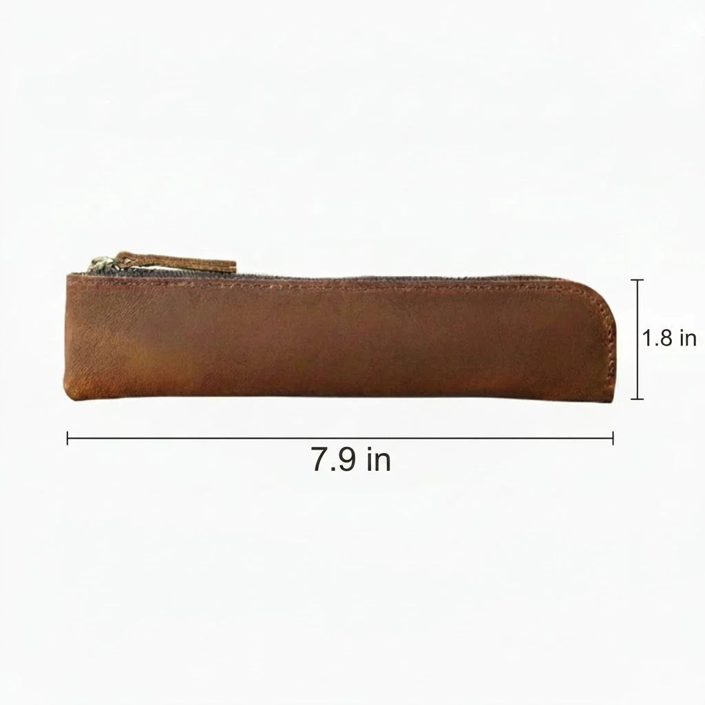 Men’s Leather Pen Case - Vintage Zip Pouch