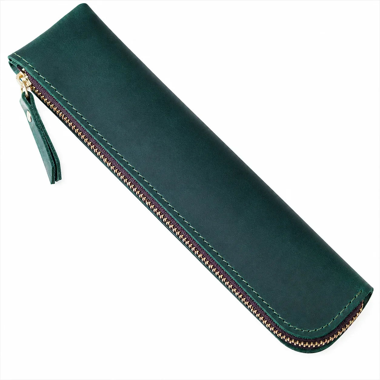Men’s Leather Pen Case - Vintage Zip Pouch - Green