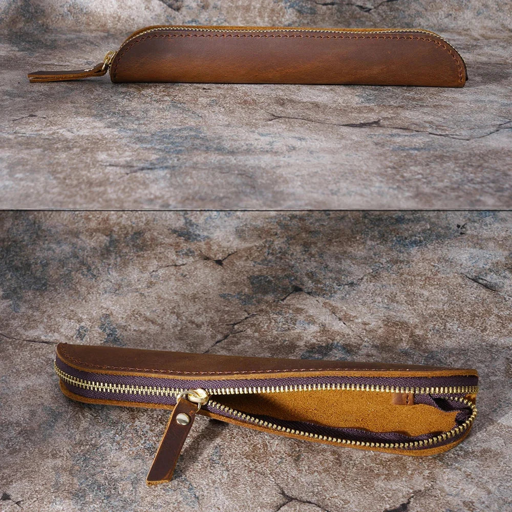 Men’s Leather Pen Case - Zip Closure Single Pen Sleeve