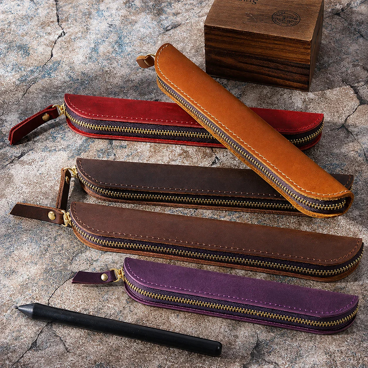 Men’s Leather Pen Case - Zip Closure Single Pen Sleeve