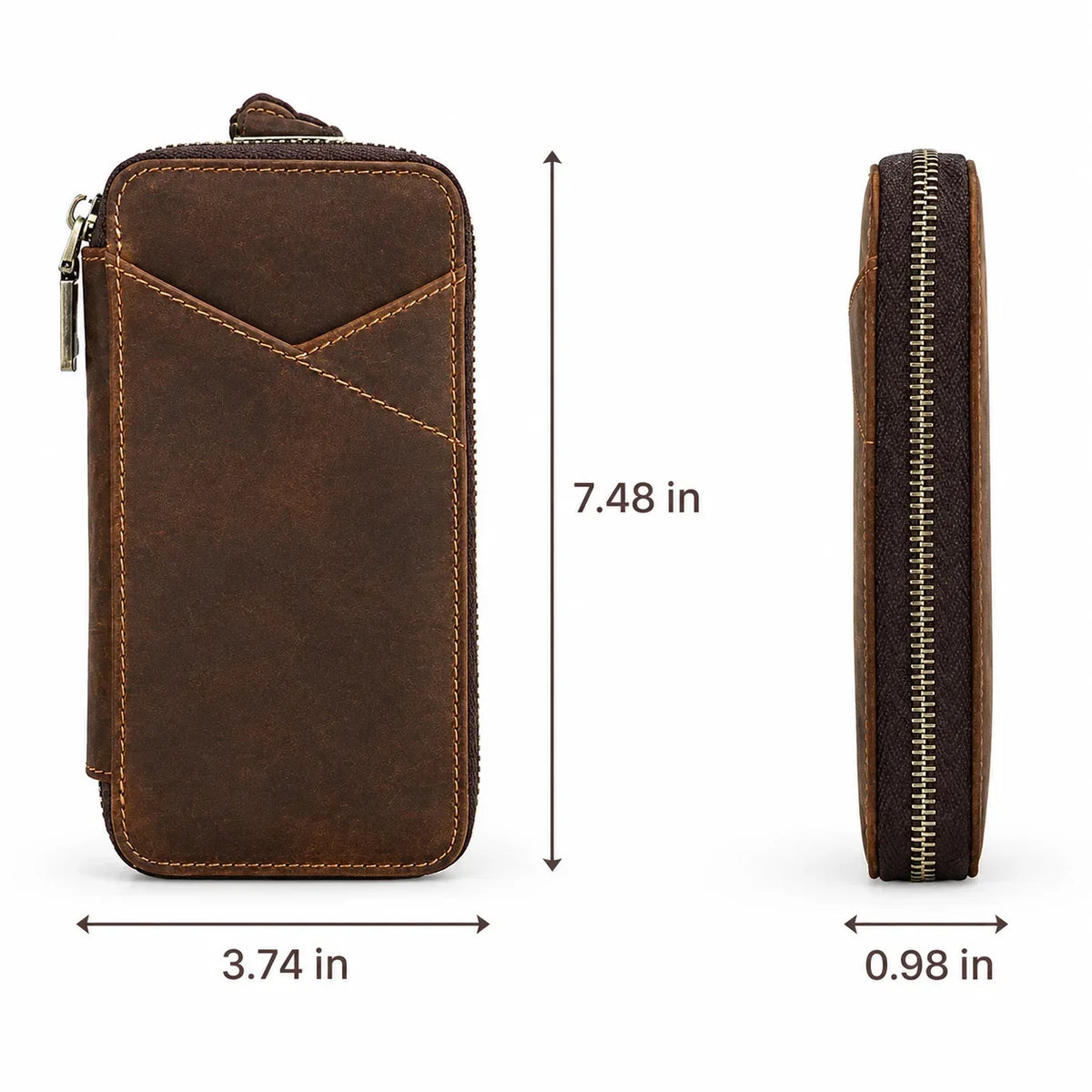 Men’s Leather Pencil Case - 4-Slot Zip Pouch with Card Holder