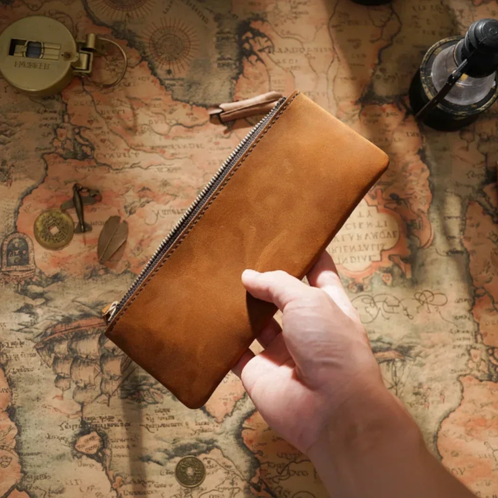 Men’s Leather Pencil Case - Crazy Horse Zip Pouch