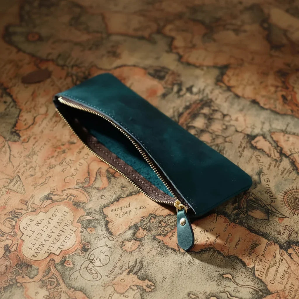Men’s Leather Pencil Case - Crazy Horse Zip Pouch