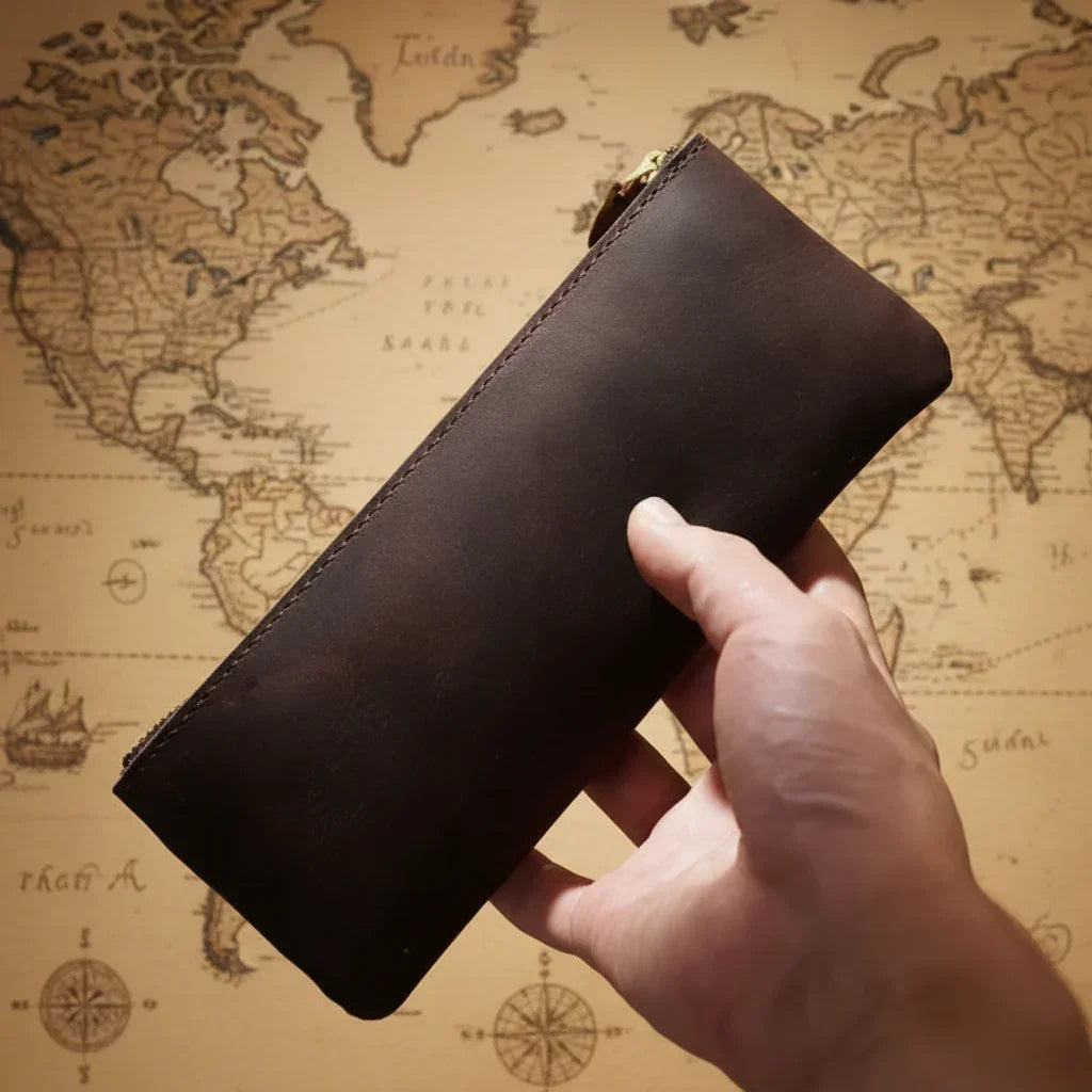 Men’s Leather Pencil Case - Crazy Horse Zip Pouch