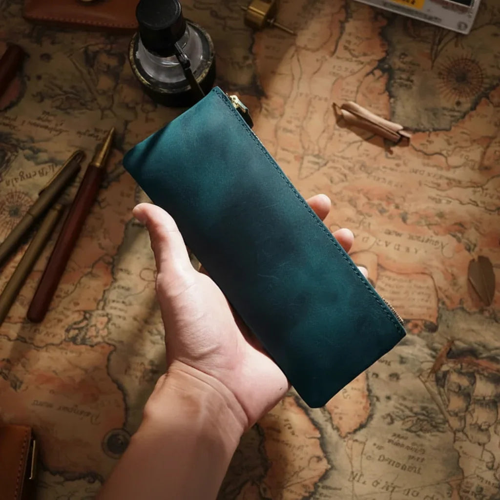 Men’s Leather Pencil Case - Crazy Horse Zip Pouch