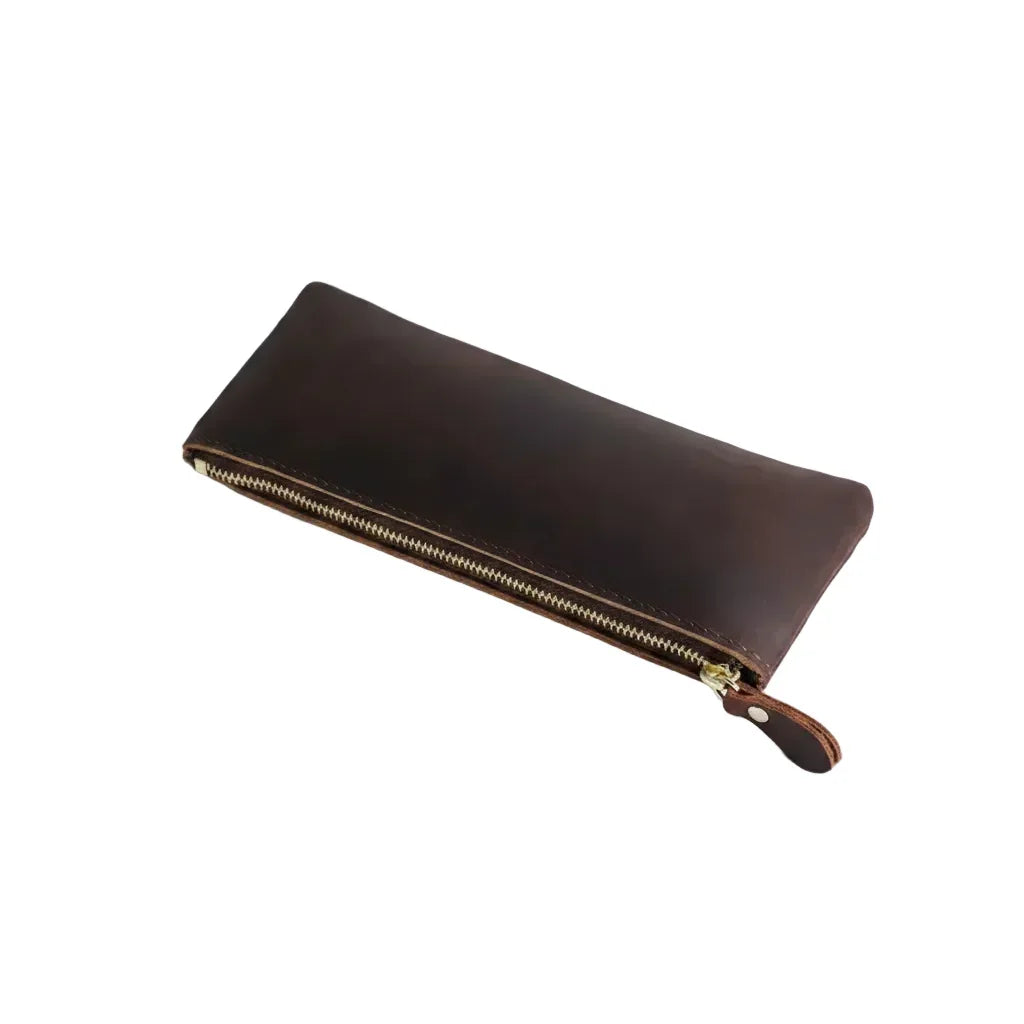 Men’s Leather Pencil Case - Crazy Horse Zip Pouch