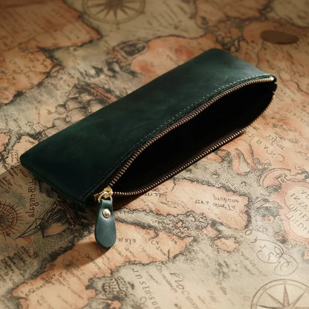 Men’s Leather Pencil Case - Crazy Horse Zip Pouch